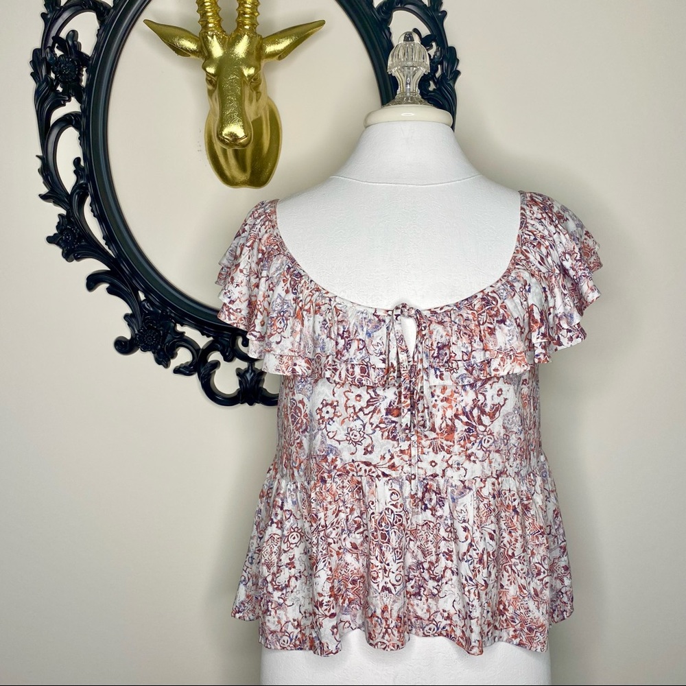 Black Swan Ruffle Sleeve Printed Top